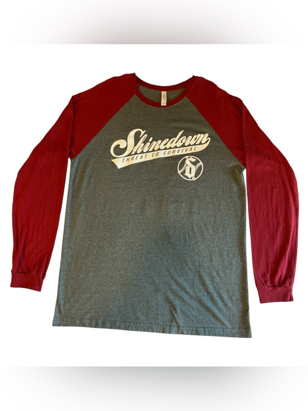 Shinedown Threat To Survival Tour Long Sleeve Baseball Tee, 2015. Size XL